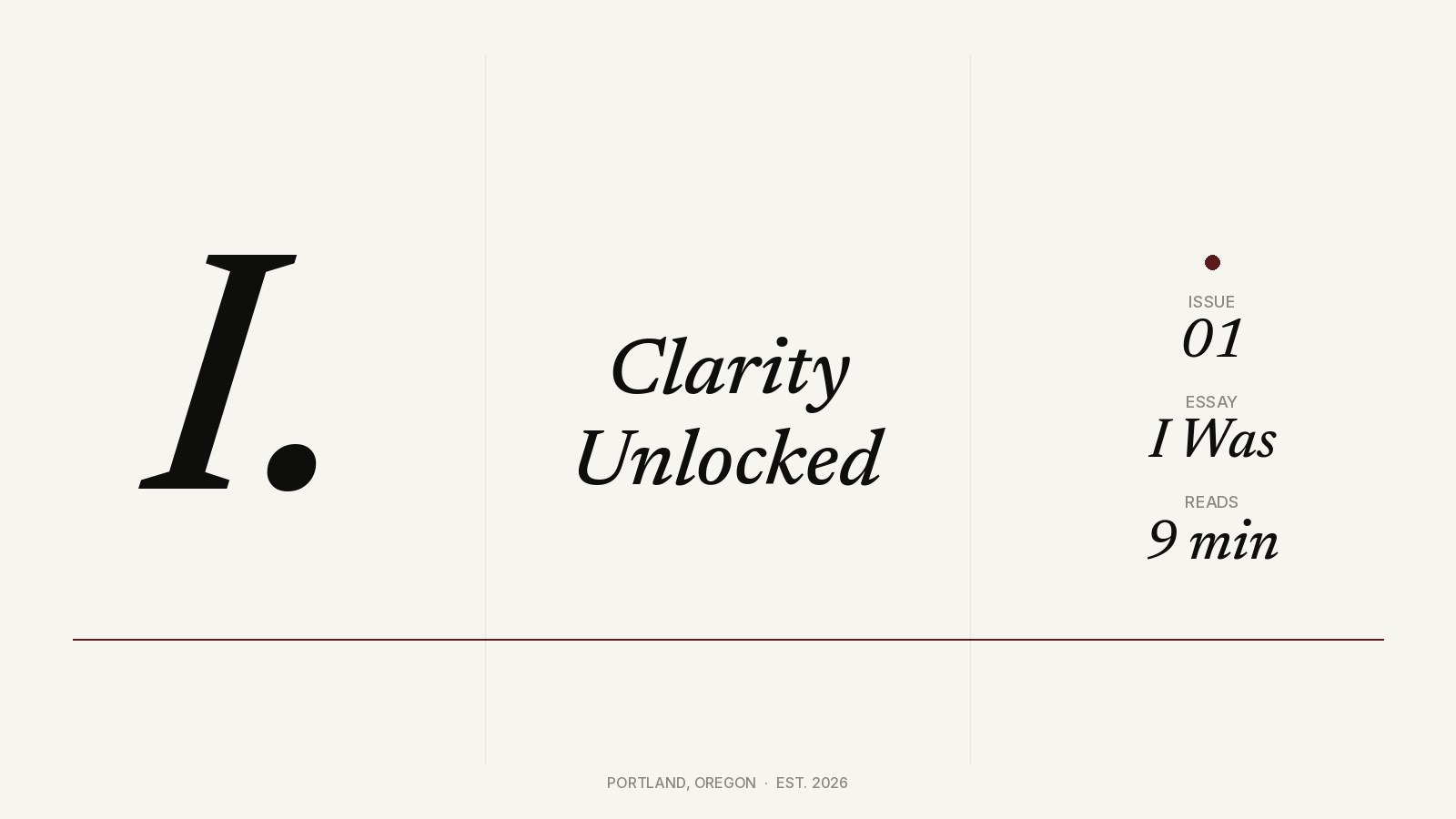 Clarity Unlocked Issue 01 — editorial cover plate